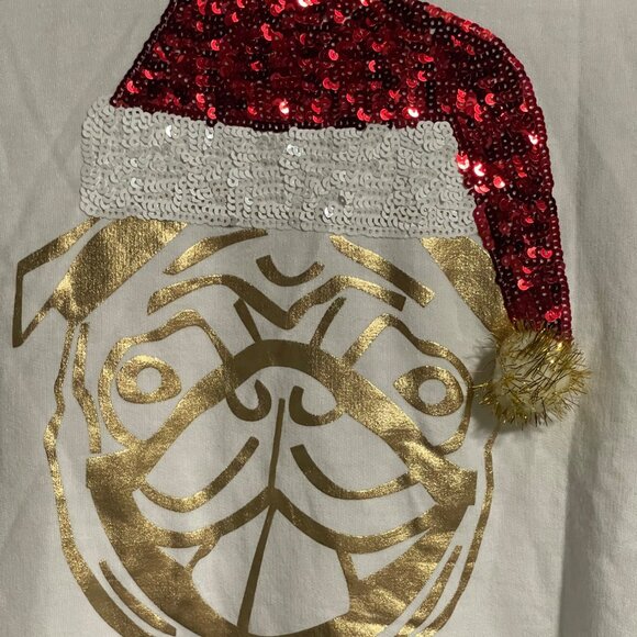 Workshop Republic Womens White Sequin Pug Sweatshirt Size XS Christmas Holiday - Picture 2 of 9